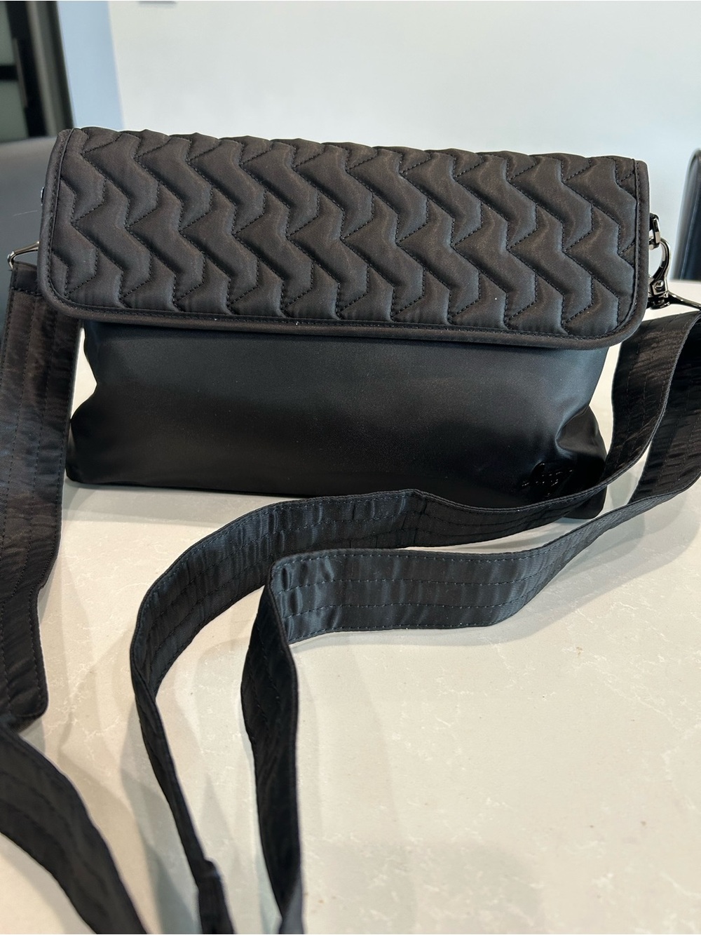lug Black Quilted Flap Crossbody Bag